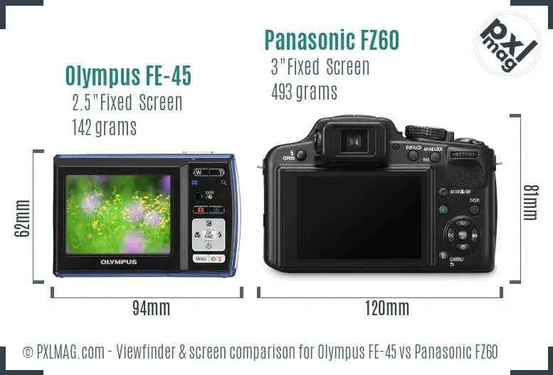 Olympus FE-45 vs Panasonic FZ60 Screen and Viewfinder comparison