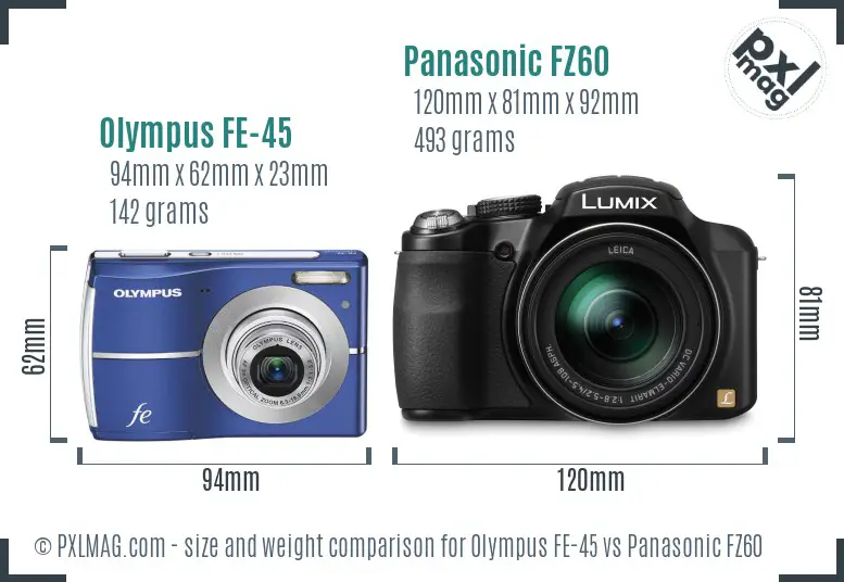 Olympus FE-45 vs Panasonic FZ60 size comparison