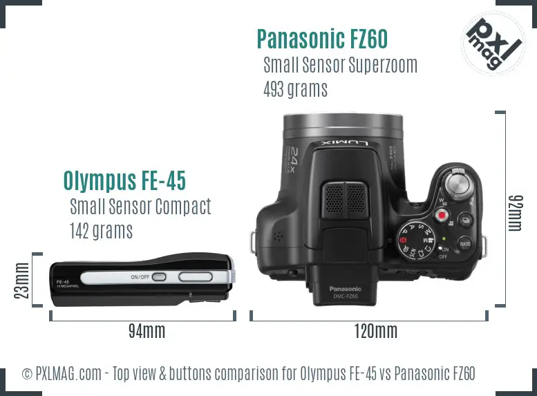 Olympus FE-45 vs Panasonic FZ60 top view buttons comparison