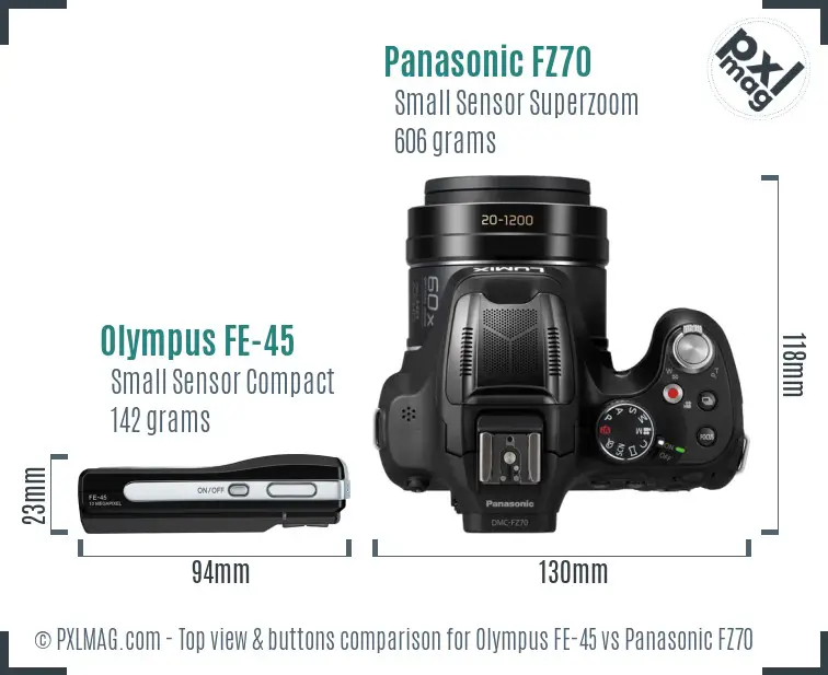 Olympus FE-45 vs Panasonic FZ70 top view buttons comparison