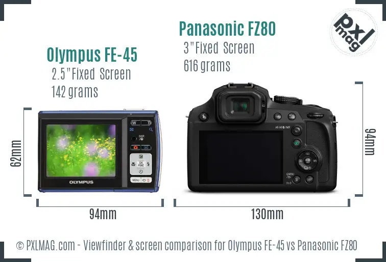 Olympus FE-45 vs Panasonic FZ80 Screen and Viewfinder comparison