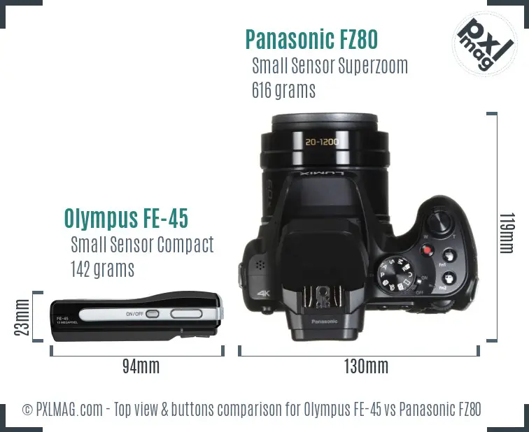 Olympus FE-45 vs Panasonic FZ80 top view buttons comparison