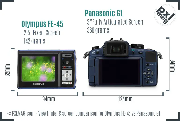 Olympus FE-45 vs Panasonic G1 Screen and Viewfinder comparison