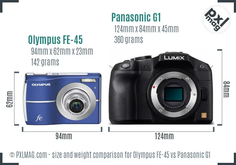Olympus FE-45 vs Panasonic G1 size comparison