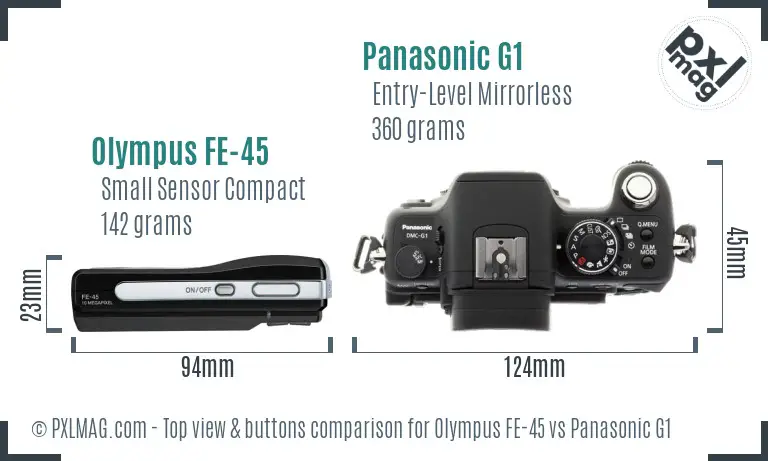 Olympus FE-45 vs Panasonic G1 top view buttons comparison
