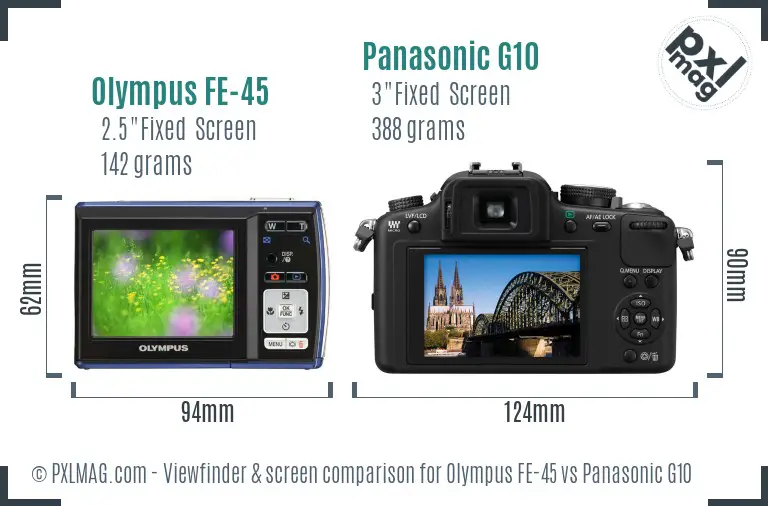 Olympus FE-45 vs Panasonic G10 Screen and Viewfinder comparison