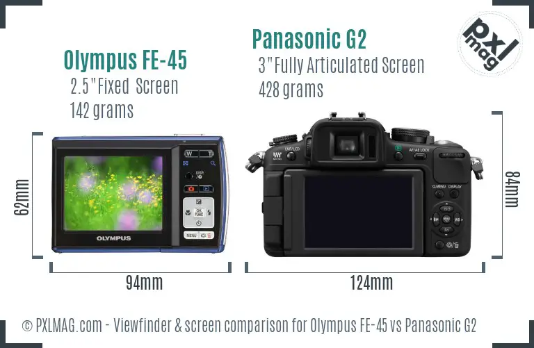 Olympus FE-45 vs Panasonic G2 Screen and Viewfinder comparison