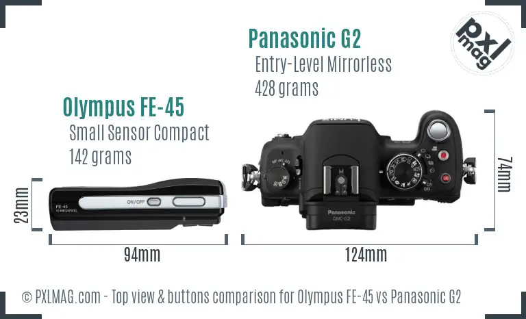 Olympus FE-45 vs Panasonic G2 top view buttons comparison