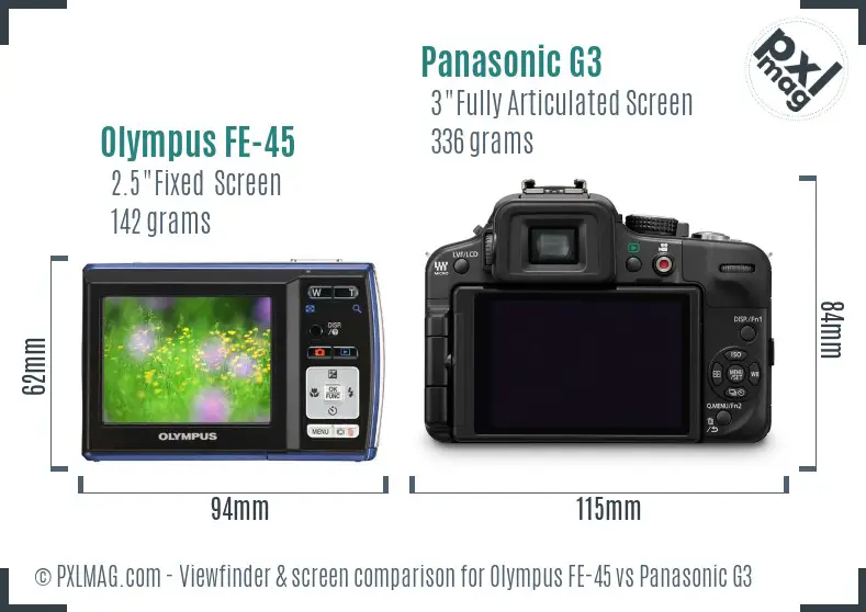 Olympus FE-45 vs Panasonic G3 Screen and Viewfinder comparison