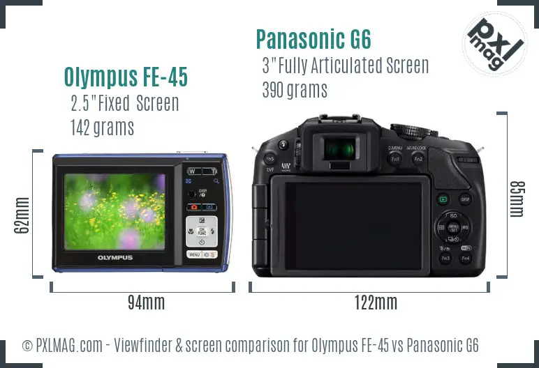 Olympus FE-45 vs Panasonic G6 Screen and Viewfinder comparison