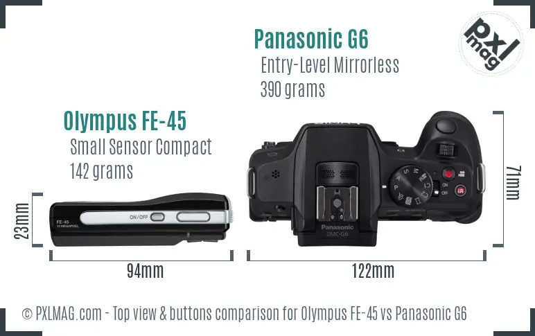 Olympus FE-45 vs Panasonic G6 top view buttons comparison