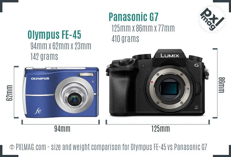 Olympus FE-45 vs Panasonic G7 size comparison