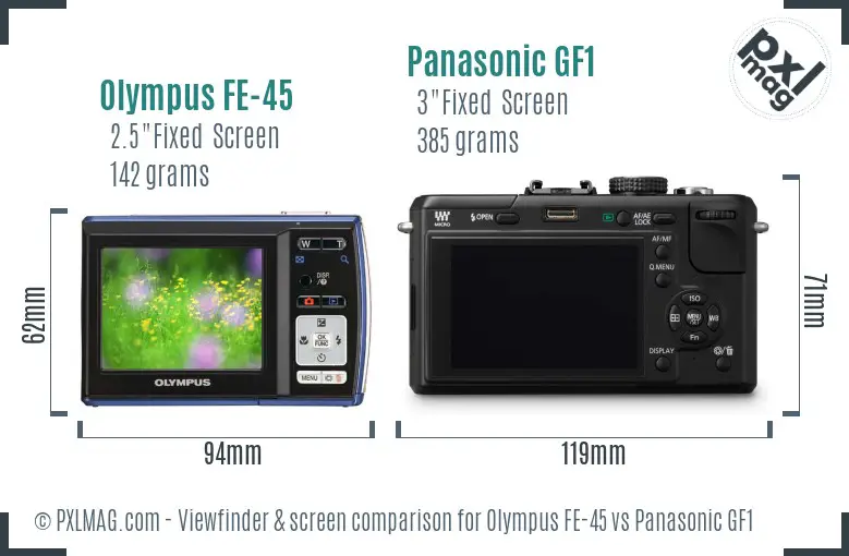 Olympus FE-45 vs Panasonic GF1 Screen and Viewfinder comparison