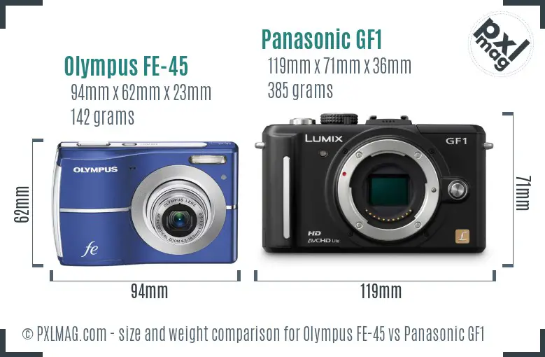 Olympus FE-45 vs Panasonic GF1 size comparison