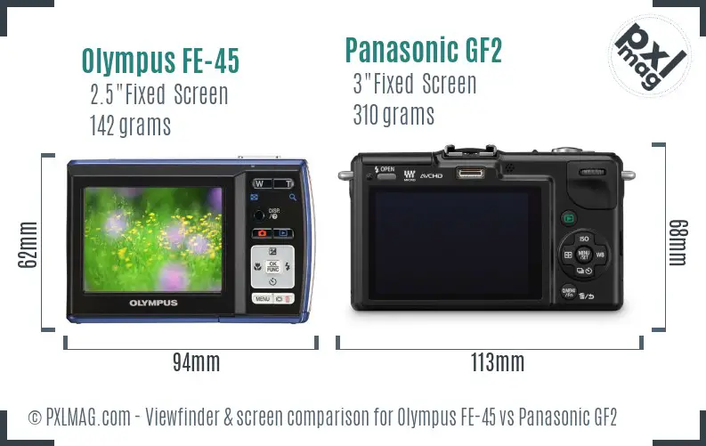 Olympus FE-45 vs Panasonic GF2 Screen and Viewfinder comparison