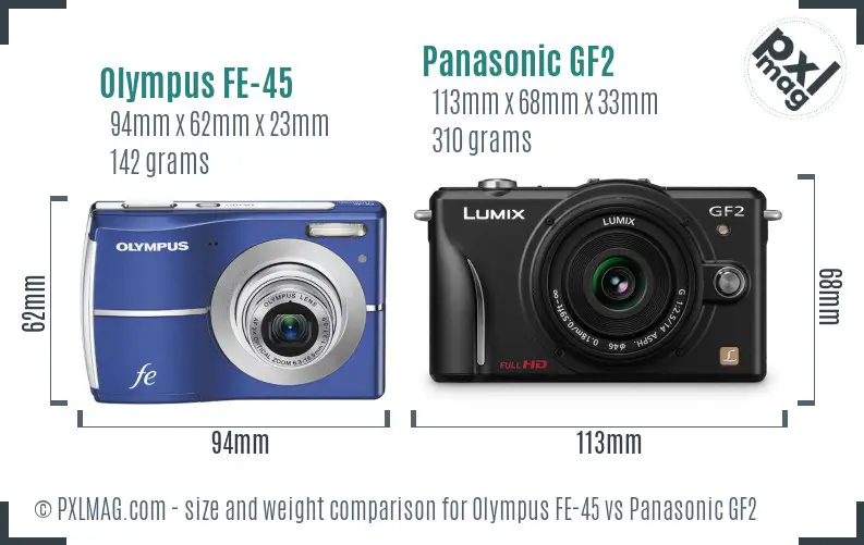 Olympus FE-45 vs Panasonic GF2 size comparison