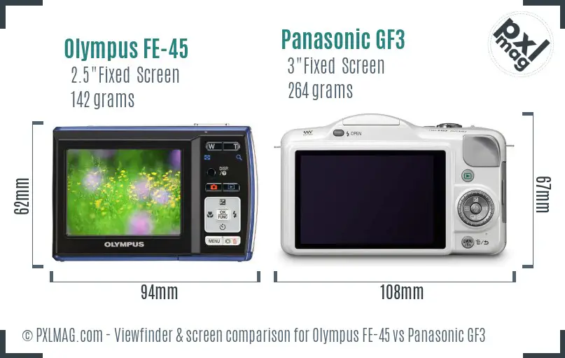 Olympus FE-45 vs Panasonic GF3 Screen and Viewfinder comparison