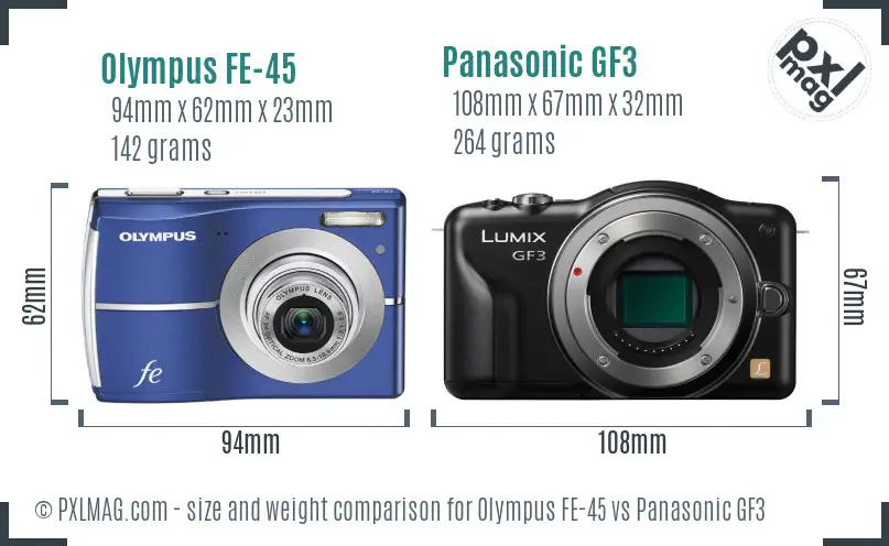 Olympus FE-45 vs Panasonic GF3 size comparison