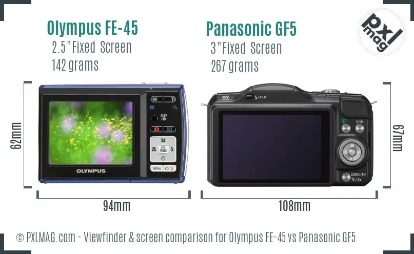 Olympus FE-45 vs Panasonic GF5 Screen and Viewfinder comparison