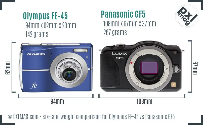 Olympus FE-45 vs Panasonic GF5 size comparison