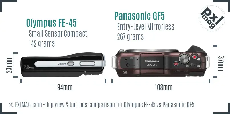 Olympus FE-45 vs Panasonic GF5 top view buttons comparison