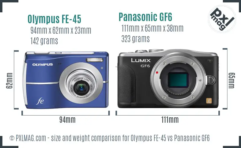 Olympus FE-45 vs Panasonic GF6 size comparison