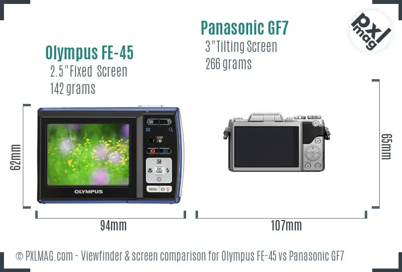 Olympus FE-45 vs Panasonic GF7 Screen and Viewfinder comparison