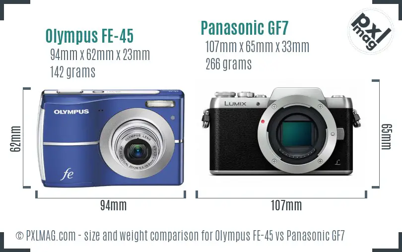 Olympus FE-45 vs Panasonic GF7 size comparison