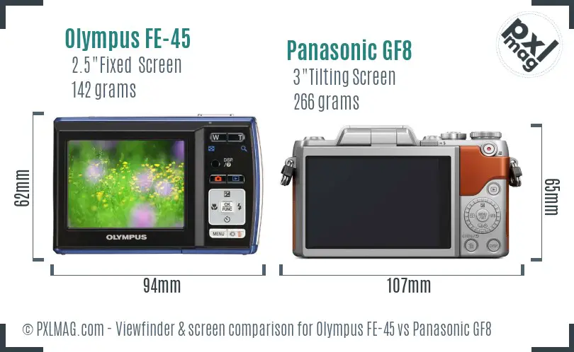 Olympus FE-45 vs Panasonic GF8 Screen and Viewfinder comparison