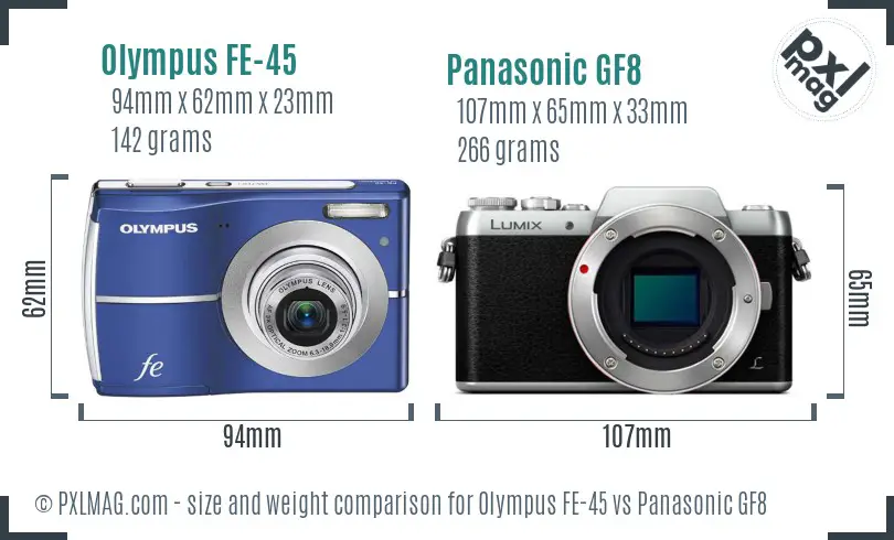 Olympus FE-45 vs Panasonic GF8 size comparison