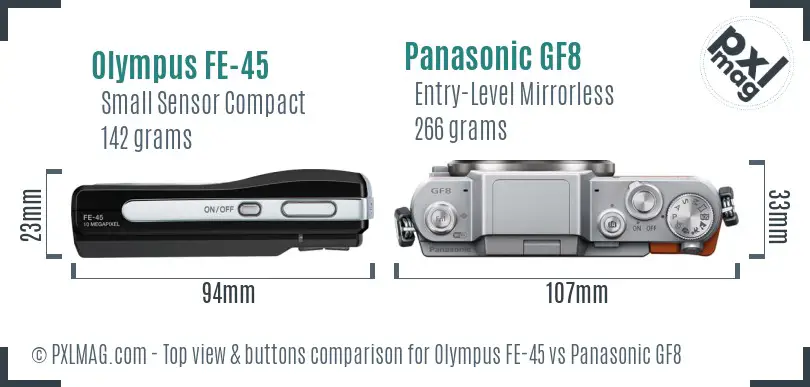 Olympus FE-45 vs Panasonic GF8 top view buttons comparison