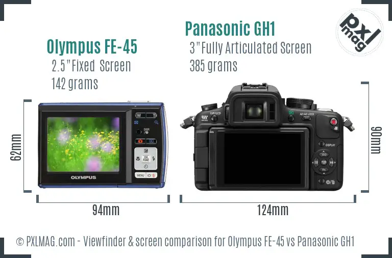 Olympus FE-45 vs Panasonic GH1 Screen and Viewfinder comparison