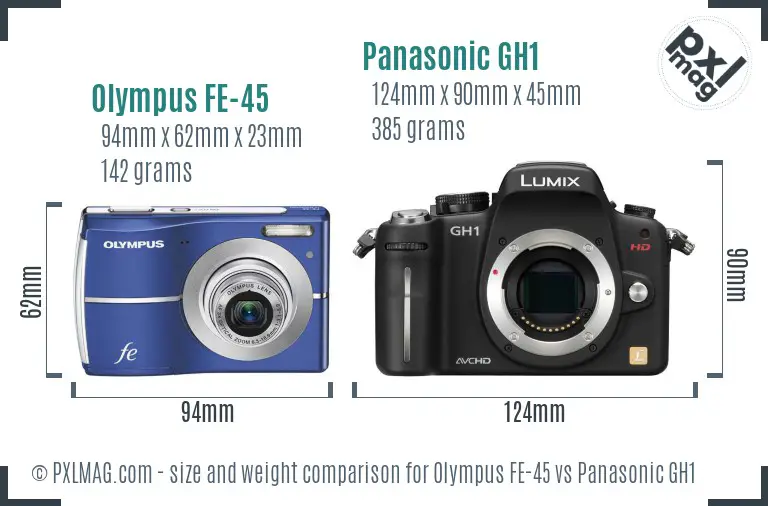 Olympus FE-45 vs Panasonic GH1 size comparison