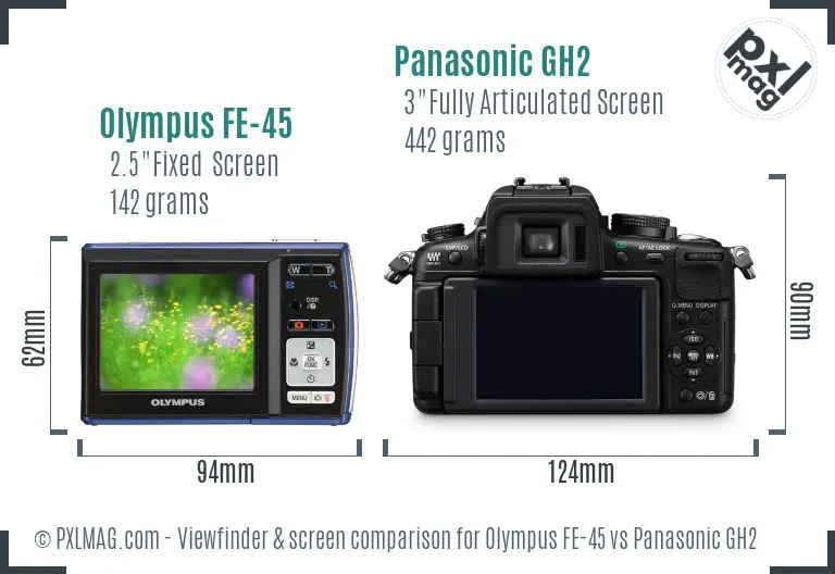 Olympus FE-45 vs Panasonic GH2 Screen and Viewfinder comparison