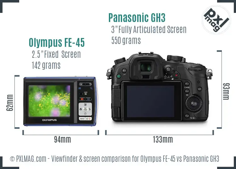 Olympus FE-45 vs Panasonic GH3 Screen and Viewfinder comparison