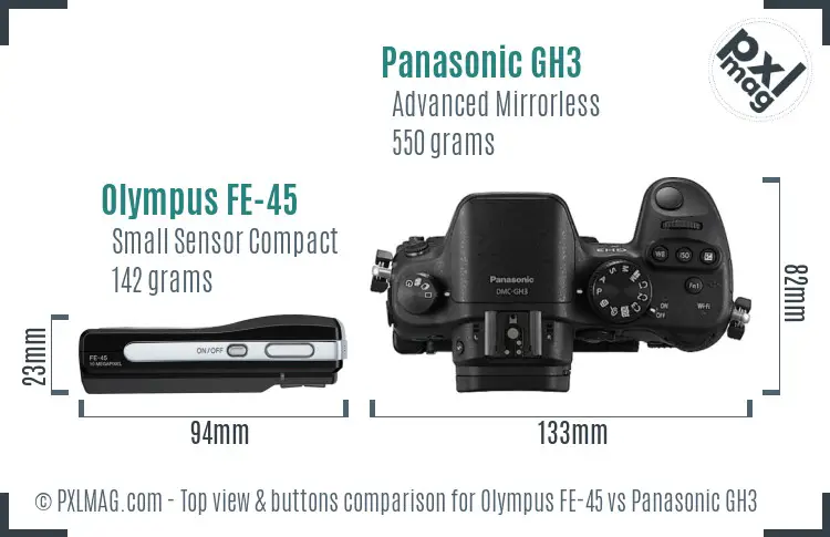 Olympus FE-45 vs Panasonic GH3 top view buttons comparison