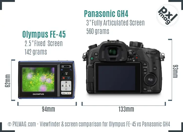 Olympus FE-45 vs Panasonic GH4 Screen and Viewfinder comparison
