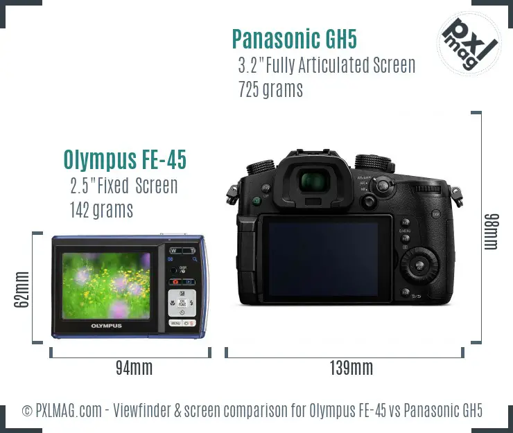 Olympus FE-45 vs Panasonic GH5 Screen and Viewfinder comparison