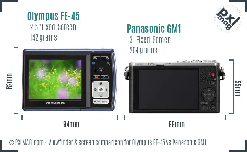 Olympus FE-45 vs Panasonic GM1 Screen and Viewfinder comparison