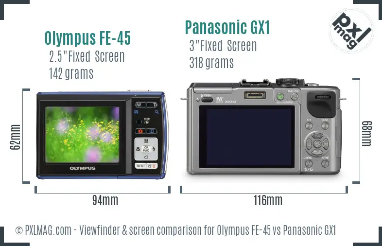 Olympus FE-45 vs Panasonic GX1 Screen and Viewfinder comparison