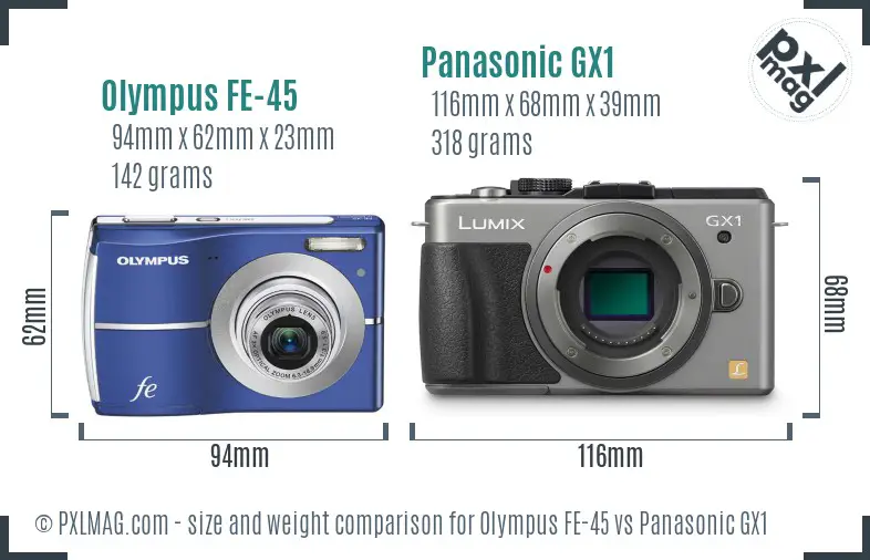 Olympus FE-45 vs Panasonic GX1 size comparison