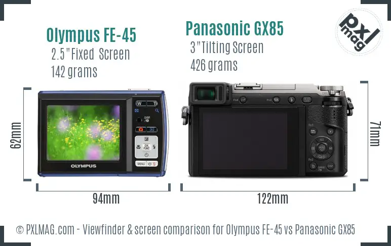 Olympus FE-45 vs Panasonic GX85 Screen and Viewfinder comparison