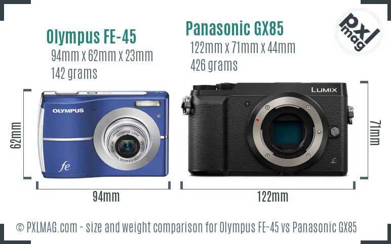 Olympus FE-45 vs Panasonic GX85 size comparison