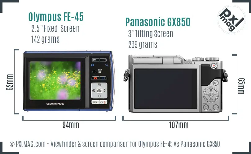 Olympus FE-45 vs Panasonic GX850 Screen and Viewfinder comparison Olympus FE-45 vs Panasonic GX850 Screen and Viewfinder comparison