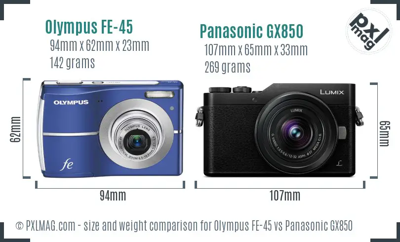 Olympus FE-45 vs Panasonic GX850 size comparison Olympus FE-45 vs Panasonic GX850 size comparison