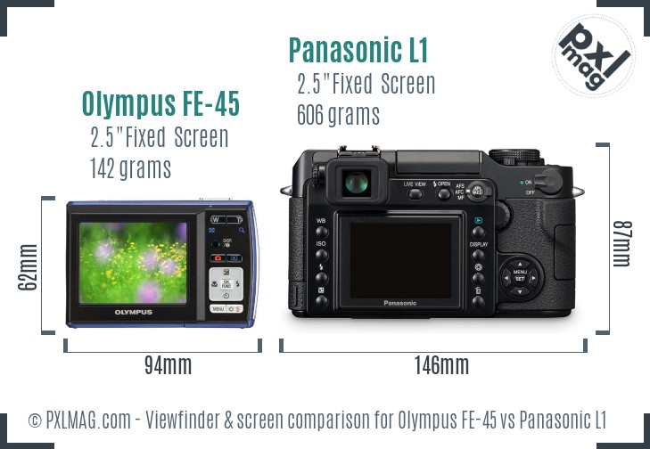Olympus FE-45 vs Panasonic L1 Screen and Viewfinder comparison