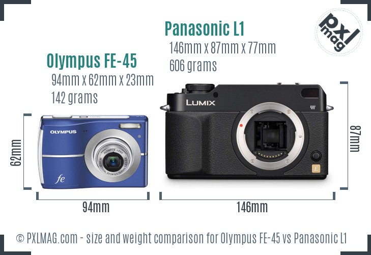 Olympus FE-45 vs Panasonic L1 size comparison Olympus FE-45 vs Panasonic L1 size comparison