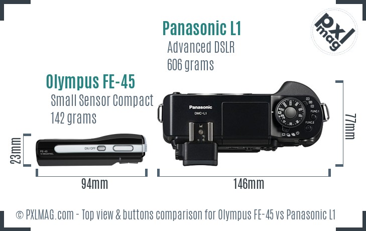 Olympus FE-45 vs Panasonic L1 top view buttons comparison