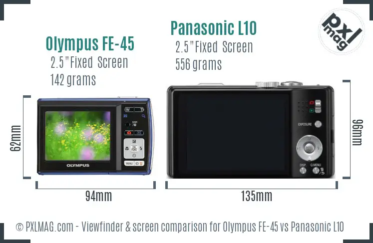 Olympus FE-45 vs Panasonic L10 Screen and Viewfinder comparison