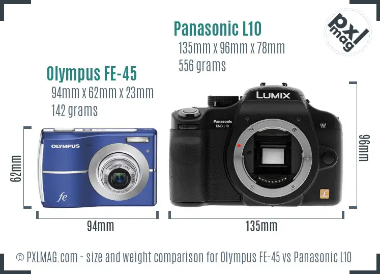 Olympus FE-45 vs Panasonic L10 size comparison